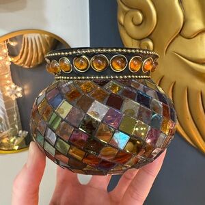 Vintage Partylite Mosaic Glass Candle Holder with Amber Accents